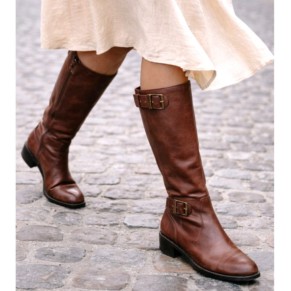Vintage 70s Saks Fifth Avenue 6 Tall Leather Riding Boots Made in Italy Brown 36